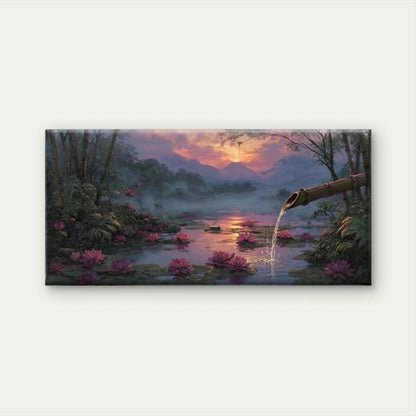 Serene Water with Pink Lotus Wall Art Canvas Office Home Room Framed 120x60cm
