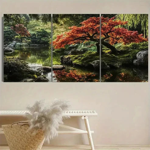 3pcs Japanese Trees Garden Forest Wall Art Set Canvas Unframed - High Quality Print 100% Australian Made Wall Canvas - Bella Home Decor