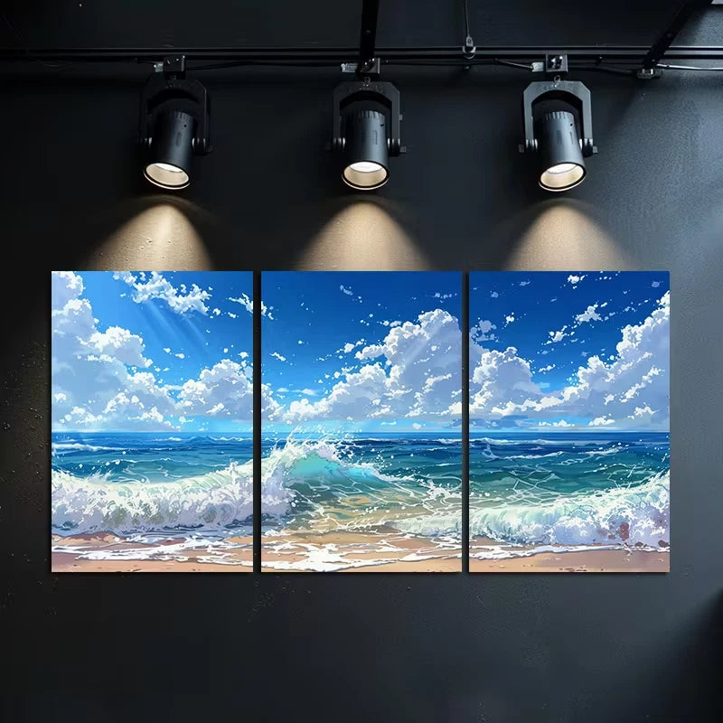 3pcs Digital Painting of Ocean waves Wall Art Set Canvas Framed 60x90cm - High Quality Print 100% Australian Made Wall Canvas Ready to Hang - Bella Home Decor