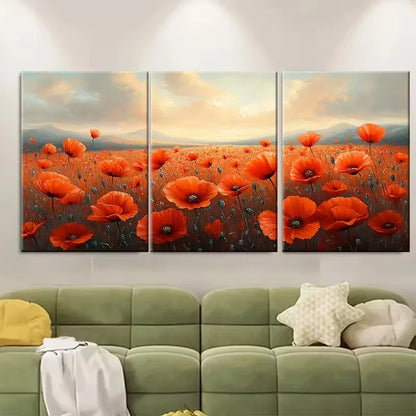 3pcs Blooming Poppy Field Metal Print Ready to Hang Art - Bella Home Decor