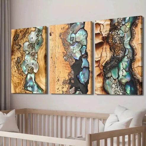 3pcs Abstract Ocean Synthetic Gemstone Wall Art Canvas Unframed - High Quality Print 100% Australian Made Wall Canvas - Bella Home Decor