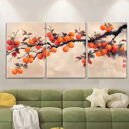 3pcs Elegant Persimmon Branch Metal Print Ready to Hang Art