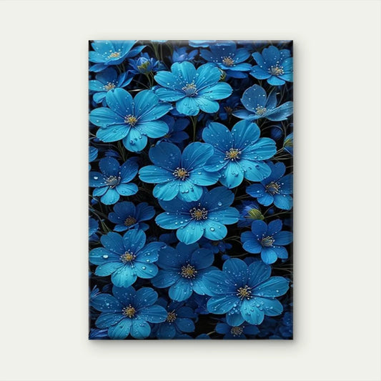 Vibrant Blue Blossom with Golden Center 60x90cm Metal Print Ready to Hang