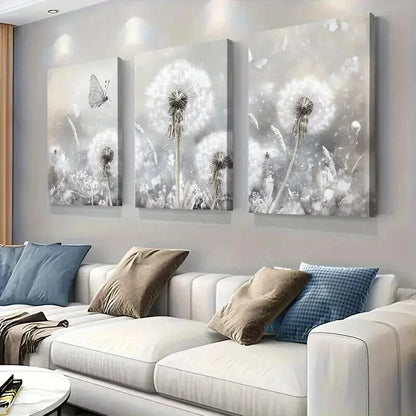 3pcs Elegant Dandelion And Butterfly Design Wall Art Set Canvas Framed 50x70cm - High Quality Print 100% Australian Made Wall Canvas Ready to Hang