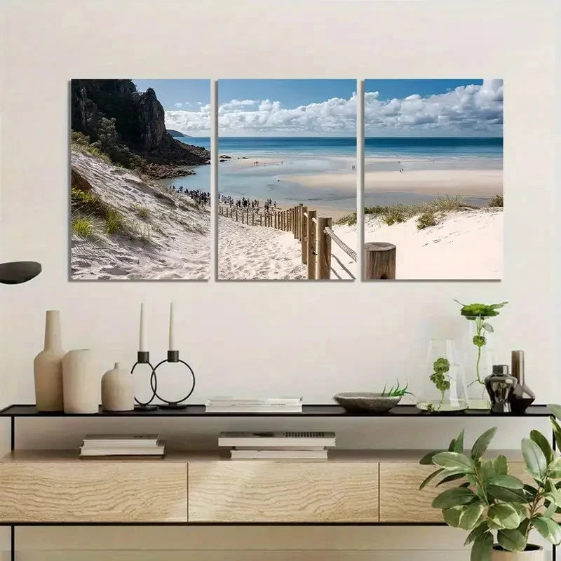 3pcs Beach with White Sand & Ocean View Metal Print Ready to Hang Art - Bella Home Decor