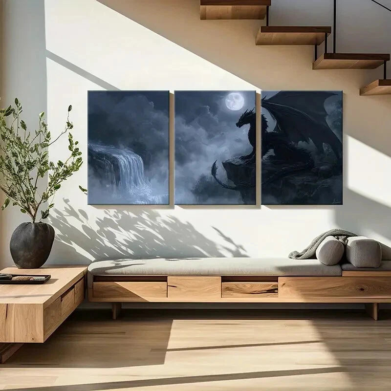 3pcs Mystical Dragon Art Fantasy Landscape Metal Print Ready to Hang Art - Bella Home Decor