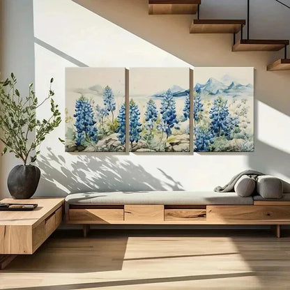3pcs Mountain Landscape with Bluebonnet Flowers Wall Art Set Canvas Unframed - High Quality Print 100% Australian Made Wall Canvas