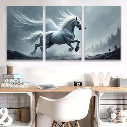 3pcs White Horse Flew By With Wings  Wall Art Set Canvas Framed 40x60cm - High Quality Print 100% Australian Made Wall Canvas Ready to Hang - Bella Home Decor
