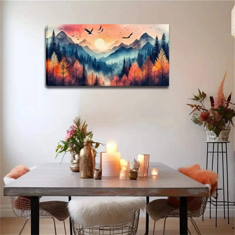 Mountains Sunrise Nordic Décor Wall Art Canvas Office Home Room Framed 120x60cm - Bella Home Decor
