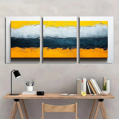 3pcs Abstract Yellow Gray And White Metal Print Ready to Hang Art