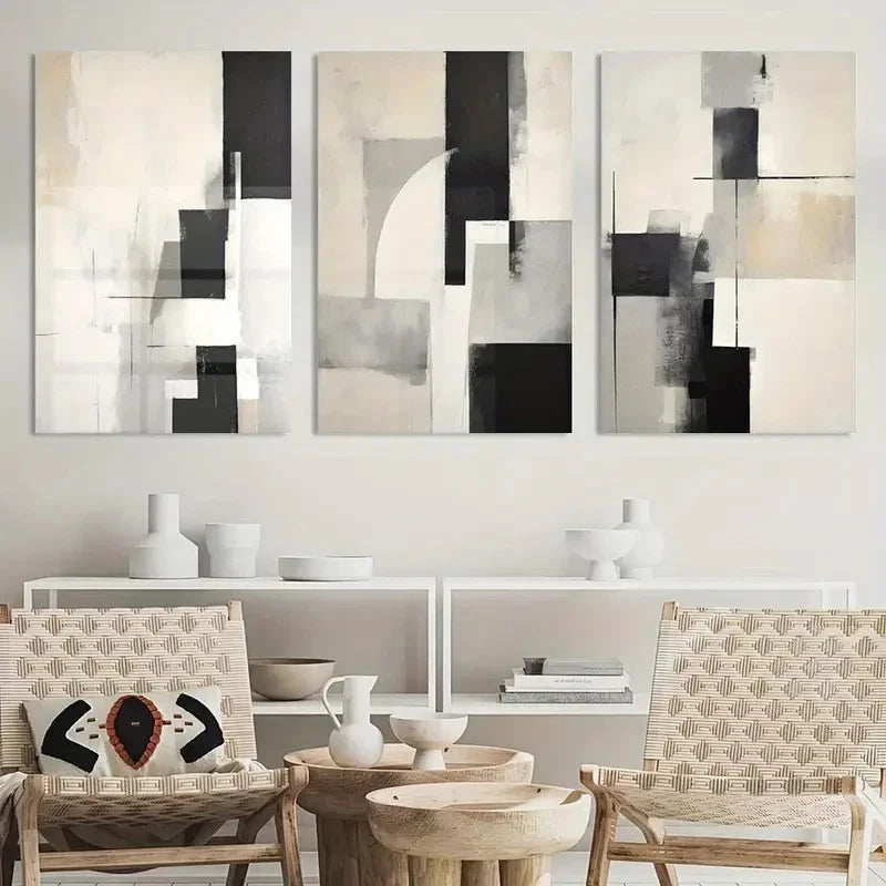 3pcs Modern Abstract with Geometric Shapes Metal Print Ready to Hang Art - Bella Home Decor