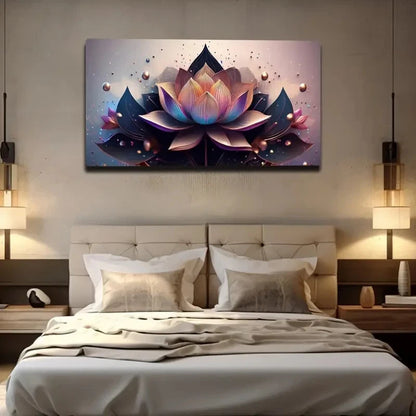 Vibrant Abstract Lotus Flower Wall Art Canvas Office Home Room Framed 120x60cm