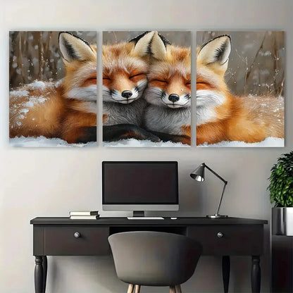 3pcs Two Wild Foxes Snuggling Metal Print Ready to Hang Art - Bella Home Decor