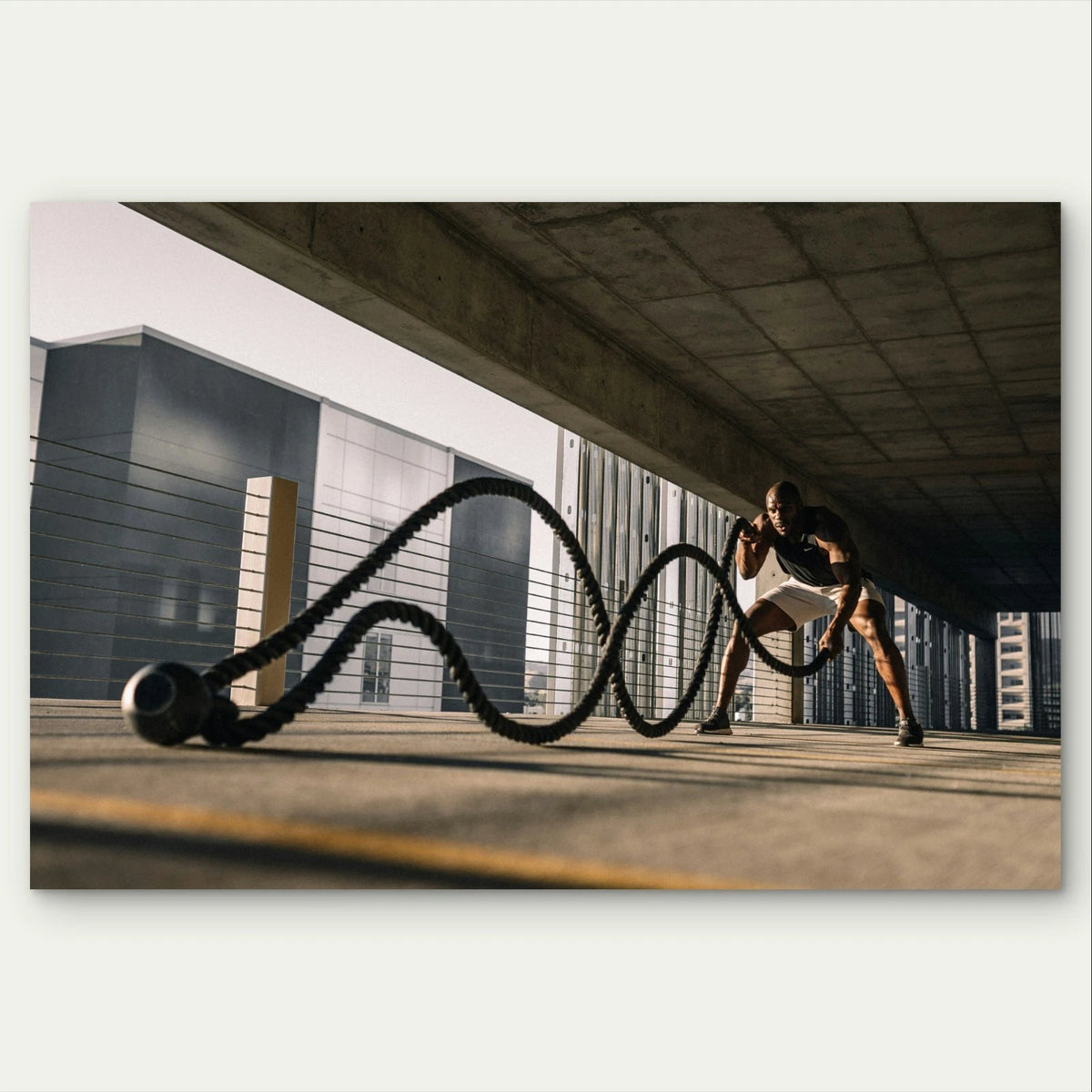 Athletic Man Using Battle Ropes 5mm Plastic Poster Ready to Hang 90x60cm