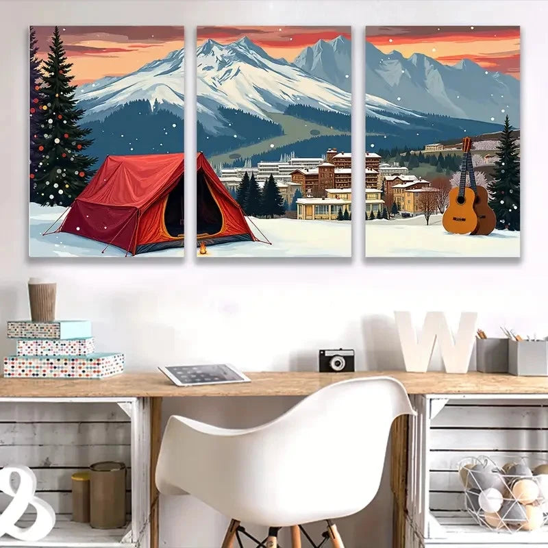 3pcs Winter Mountain Snowy Peaks Sunset Hues I  Wall Art Set Canvas Framed 40x60cm - High Quality Print 100% Australian Made Wall Canvas Ready to Hang