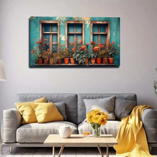 Windowsill Plants Roses Wall Art Canvas Office Home Room Framed 120x60cm