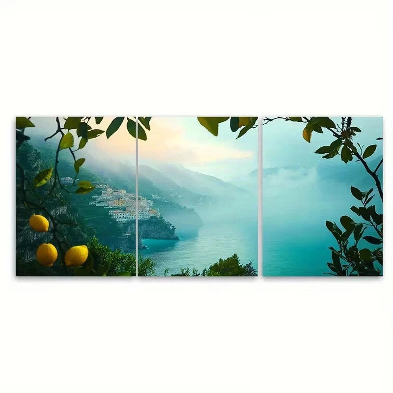 3pcs Amalfi Coast at Dawn, Lemon Groves Wall Art Set Canvas Framed 40x60cm - High Quality Print 100% Australian Made Wall Canvas Ready to Hang - Bella Home Decor