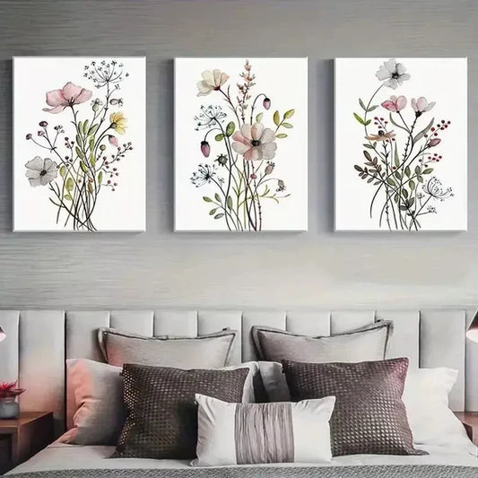 3pcs Watercolor Flower Wall Art Canvas Unframed - High Quality Print 100% Australian Made Wall Canvas