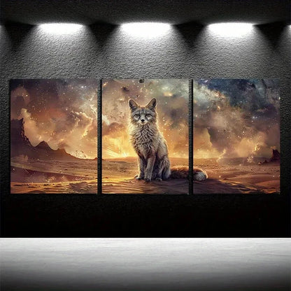 3pcs Vibrant Fox and Starry Sky Design Metal Print Ready to Hang Art - Bella Home Decor
