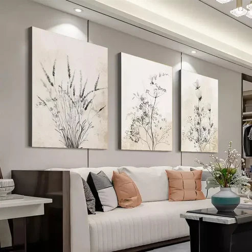 3pcs Floral & Ink Plant Canvas Framed 60x90cm - High Quality Print 100% Australian Made Wall Canvas Ready to Hang