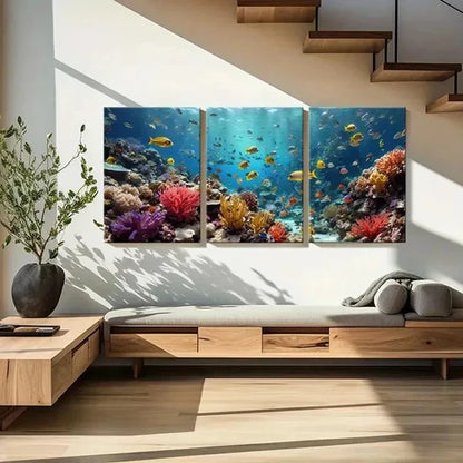 3pcs Marine Life Coral Reef Schools Of Fish Wall Art Canvas Unframed - High Quality Print 100% Australian Made Wall Canvas
