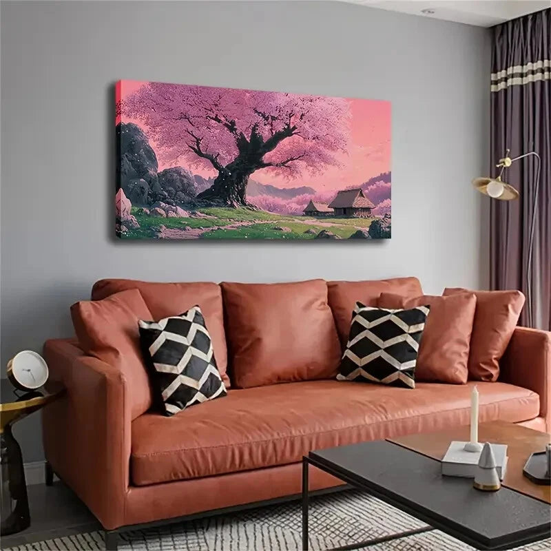Japanese Pink Sakura Blooms Wall Art Canvas Office Home Room Framed 120x60cm - Bella Home Decor
