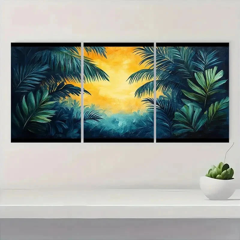3pcs Boho Modern Abstract Palm Leaf Metal Print Ready to Hang Art - Bella Home Decor