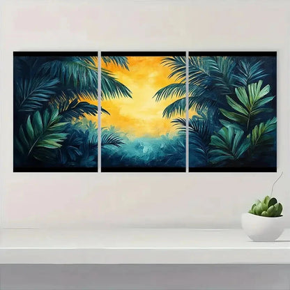 3pcs Boho Modern Abstract Palm Leaf Metal Print Ready to Hang Art - Bella Home Decor