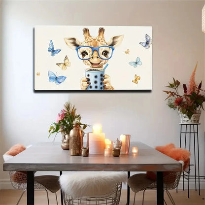 Whimsical Blue Glasses & Water Wall Art Canvas Office Home Room Framed 120x60cm - Bella Home Decor