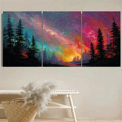 3pcs Night Starry Sky Landscape Wall Art Set Canvas Framed 40x60cm - High Quality Print 100% Australian Made Wall Canvas Ready to Hang