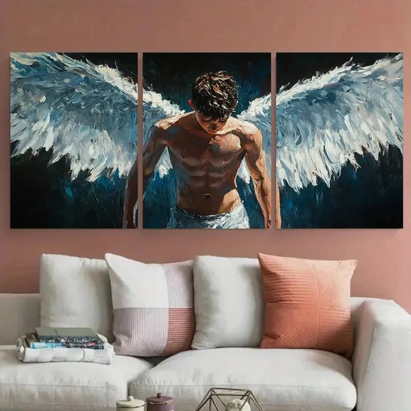 3pcs Angel Wings Detailed Male Body Design Metal Print Ready to Hang Art - Bella Home Decor