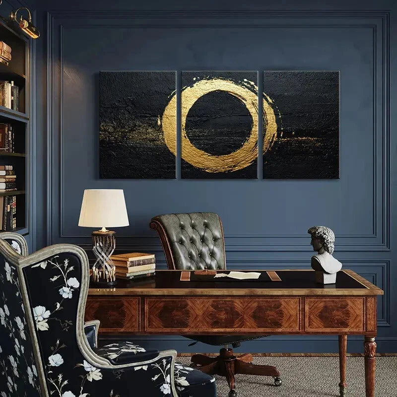 3pcs Abstract Minimalist Golden Circle Art Metal Print Ready to Hang Art - Bella Home Decor