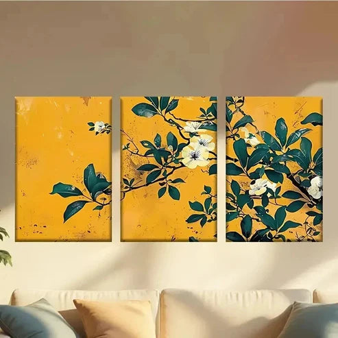 3pcs Painting of Flowers on a Yellow Abstract Wall Art Canvas Unframed – High Quality Print 100% Australian Made Wall Canvas