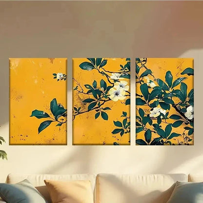 3pcs Painting of Flowers on a Yellow Abstract Wall Art Canvas Unframed – High Quality Print 100% Australian Made Wall Canvas