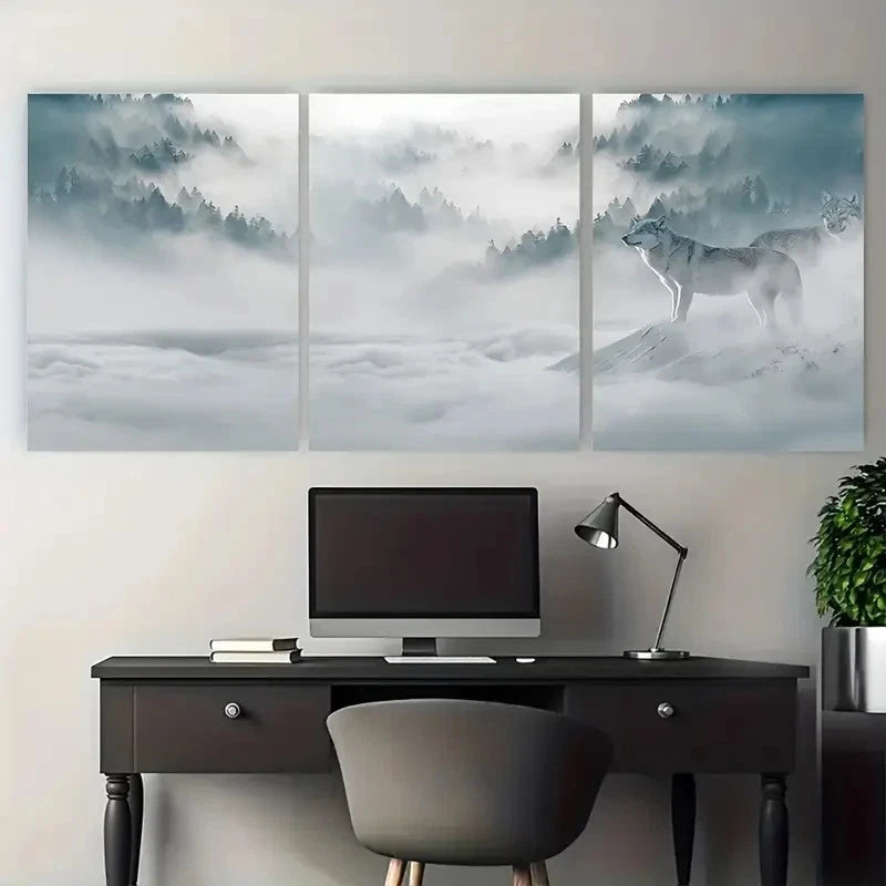 3pcs Mystical Moonlit Night with Howling Wolves Metal Print Ready to Hang Art