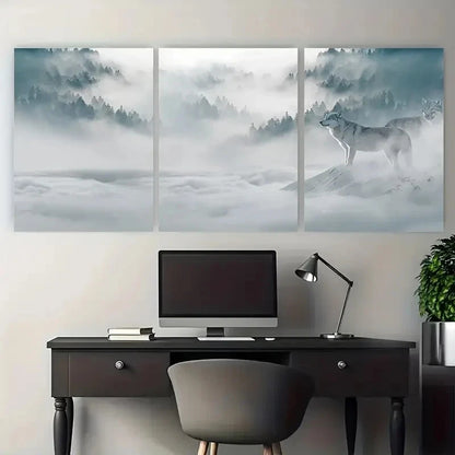 3pcs Mystical Moonlit Night with Howling Wolves Metal Print Ready to Hang Art