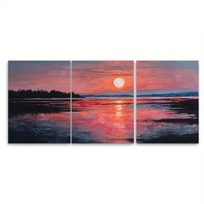 3pcs Sunset, Landscape Painting Metal Print Ready to Hang Art