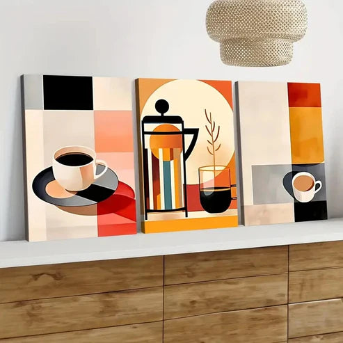 3pcs Modern Art Stylish Abstract Geometric Wall Art Set Canvas Unframed - High Quality Print 100% Australian Made Wall Canvas