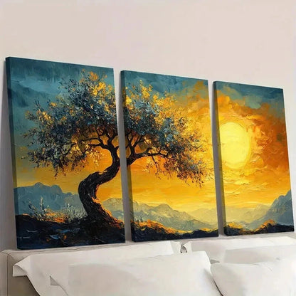 3pcs Vibrant Abstract Van Gogh Olive Tree Wall Art Set Canvas Framed 50x70cm - High Quality Print 100% Australian Made Wall Canvas Ready to Hang - Bella Home Decor