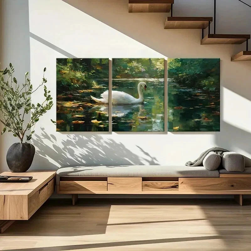 3pcs Artistic Swan Lake Scenery Forest Reflections Metal Print Ready to Hang Art - Bella Home Decor