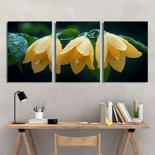 3pcs Vibrant Green Leave Blooming Flower Perfect Wall Art Canvas Unframed – High Quality Print 100% Australian Made Wall Canvas