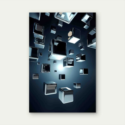 Abstract Metallic Cube Shapes 60×90cm Metal Print Ready to Hang