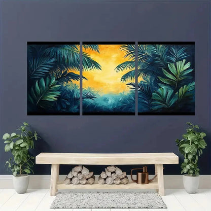3pcs Boho Modern Abstract Palm Leaf Metal Print Ready to Hang Art - Bella Home Decor