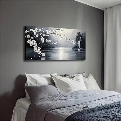 Serene White Blossoming Tree Wall Art Canvas Office Home Room Framed 120x60cm - Bella Home Decor