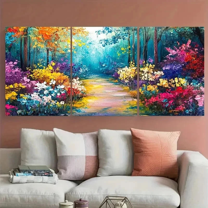 3pcs Vibrant Floral Flower Colorful Garden Path Metal Print Ready to Hang Art - Bella Home Decor