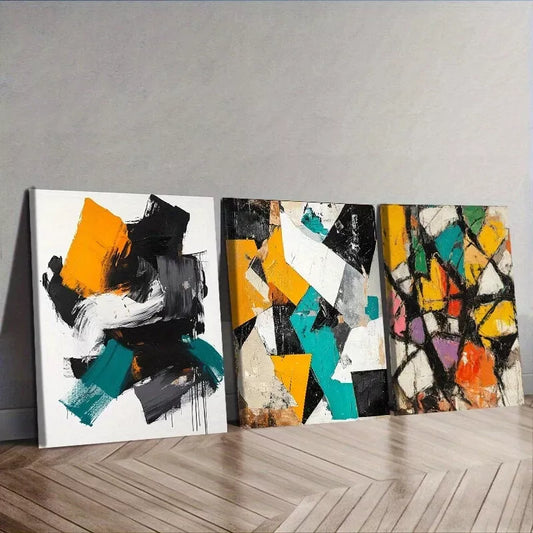 3pcs Abstract Design In Black White And Yellow Wall Art Set Canvas Framed 40x60cm - High Quality Print 100% Australian Made Wall Canvas Ready to Hang