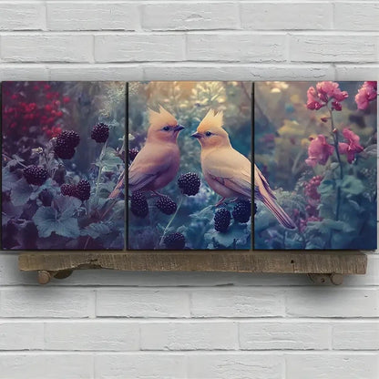 3pcs Two Birds on Blackberry Flowers Metal Print Ready to Hang Art - Bella Home Decor