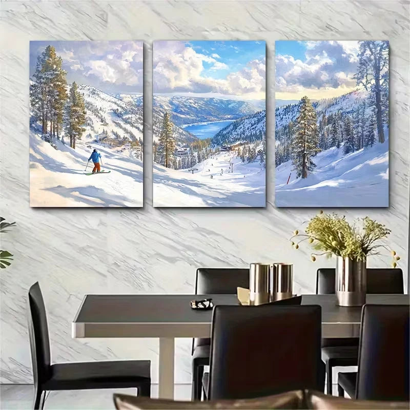3pcs Lake Tahoe Travel Valley Snowboarding Metal Print Ready to Hang Art