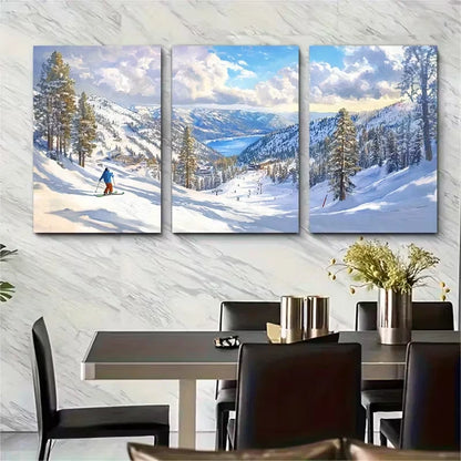 3pcs Lake Tahoe Travel Valley Snowboarding Metal Print Ready to Hang Art