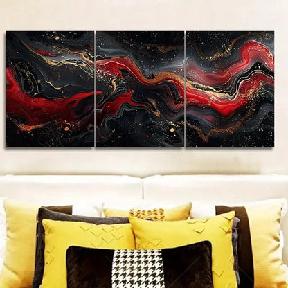 3pcs Black and Red Abstract Art Painting Metal Print Ready to Hang Art - Bella Home Decor